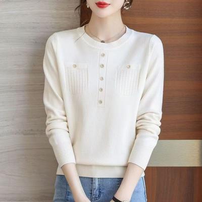 Neuer Frühling Herbst Locker Gestrickter Pullover Rundhals Modisch Vielseitig Gestricktes Langarm Oberteil Mutter Unterziehshirt