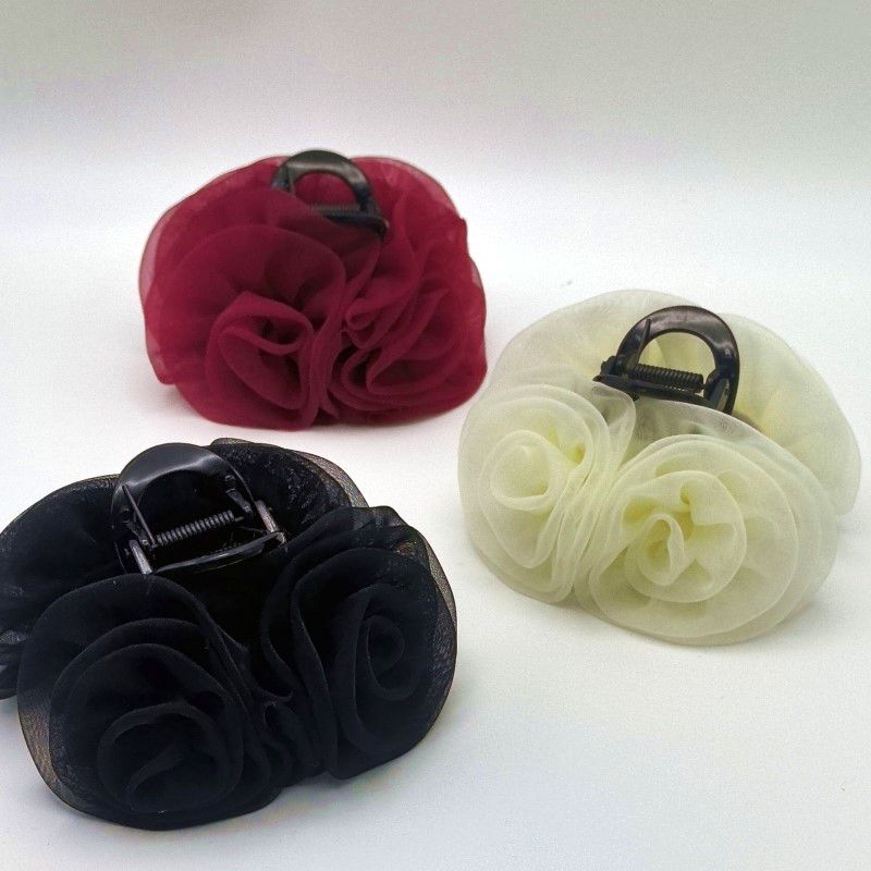 French Style Rose Net Hair Claw Clip for Women Elegant and Simple Hair Accessories Fashionable Chic and Delicate Hair Claw Daily