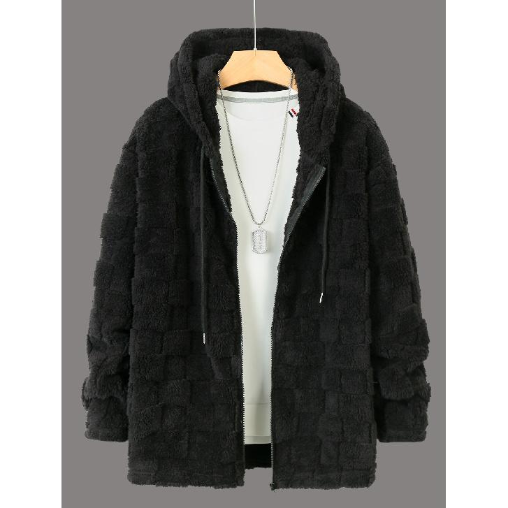 

Зимний мужской новый утолщенный утепленный худи-свитер, трендовый повседневный топ, куртка на молнии для пары XXL чёрный