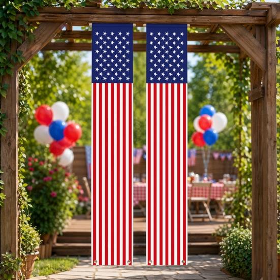 4th of July Outdoor Decoration, American Flag Porch Sign, Red White Blue Hanging Banner, USA Pleated Fan Flag, Patriotic Windsock for Independence Day