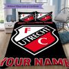 Benutzerdefinierter Name FC Utrecht Muster Bettwäsche Steppdecke Set Steppdecke Bezug Kissenbezug Heimdekoration Geburtstagsgeschenk (1*Bettbezug+2*Kissenbezug ohne Füllung)