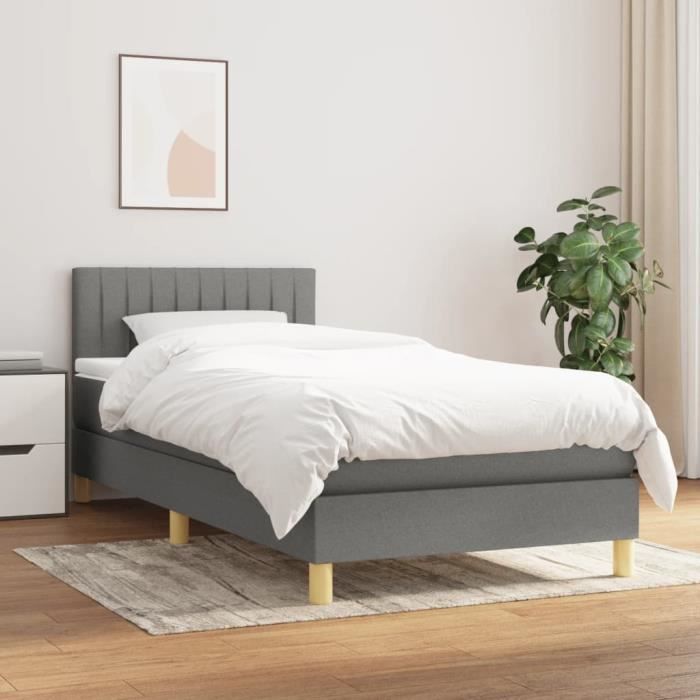 3140738 vidaXL Lit à sommier tapissier et matelas Gris foncé 90x190 cm Tissu