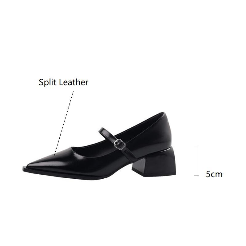 Fashion New Spring Split Leather Women Shoes Pointed Toe Women Pumps Fashion Retro Mary Jane Shoes for Women High Heels Ladies Shoes