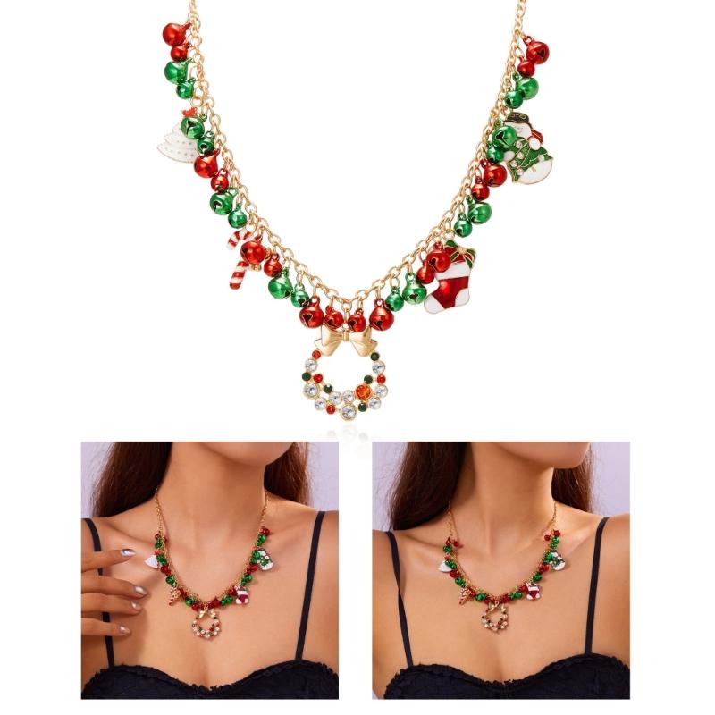 Christmas Adjustable Choker Necklace for Trendy Women with Snowman and Garlands Bowknot Pendant Clavicle Chain