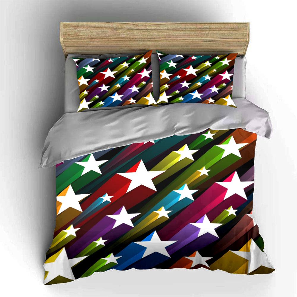 Colorful Star Decorative Set Soft Skin-Friendly Bedding Set Includes 1 Duvet Cover And 2 Pillowcase Gift