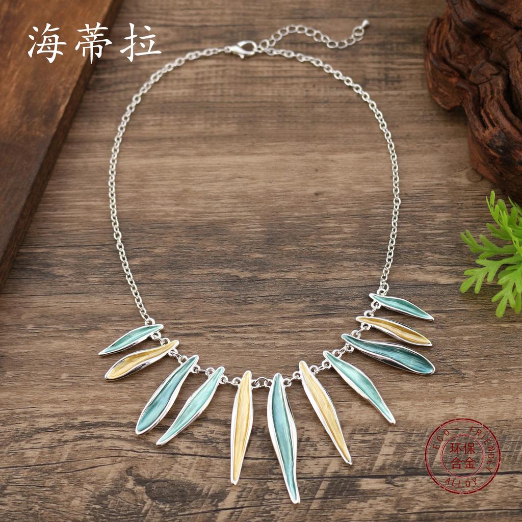 New color oil geometric line necklace, fashionable and simple women's versatile yellow-green line necklace
