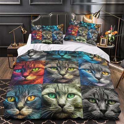 3D Digital Printing Color Cat Series Quilt Cover Pillowcase Two Or Three-Piece Set Polyester Abraded
