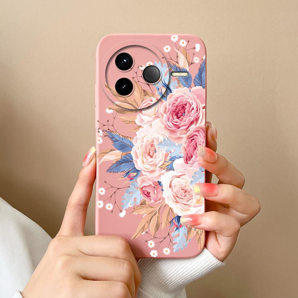 Case For POCO F7 Pro Ultra Pretty Flowers Soft Smooth Liquid Silicone Upgrade Lens Protection Shockproof Back Cover For Girls