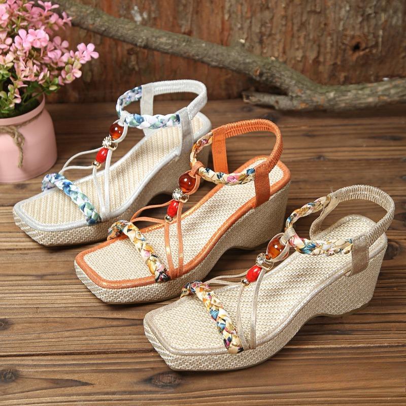 New Plus-size Women's Shoes with Wedge Heels Elastic High Heels and Sandals