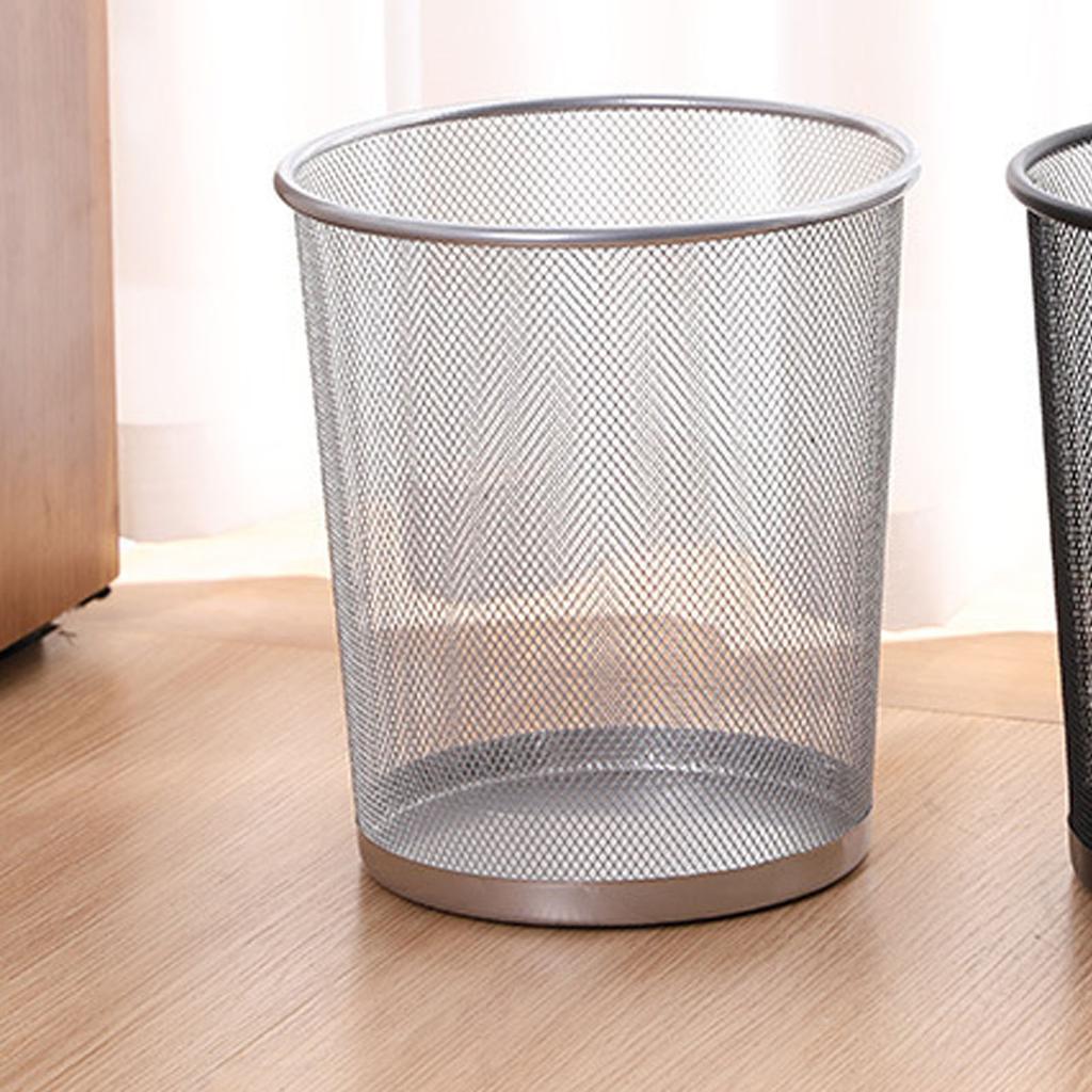 Mesh Iron Trash Can Open Top Large Capacity Well Ventilated Round Waste Basket Bin for Home Office