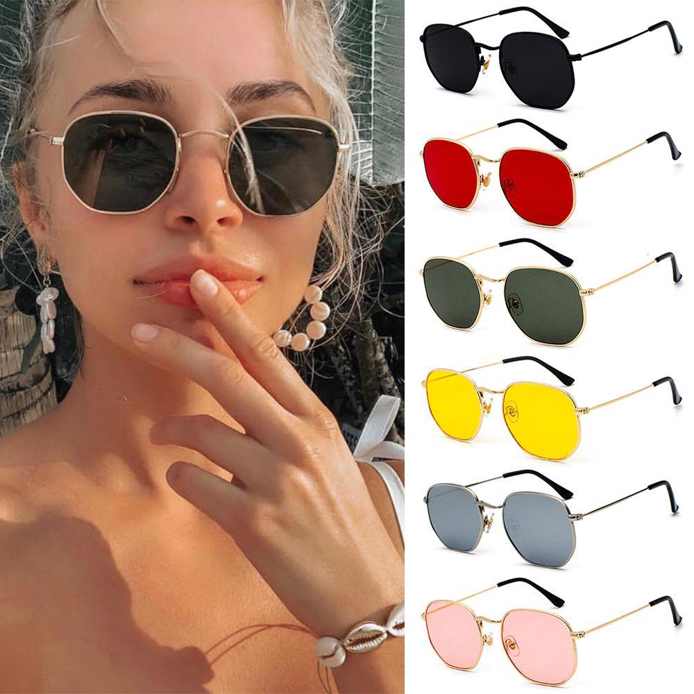 UV400 Glasses Metal Frame Driving Sun Glasses Polygon Mirrored Lens Sunglasses for Men and Women Small Square Sunglasses