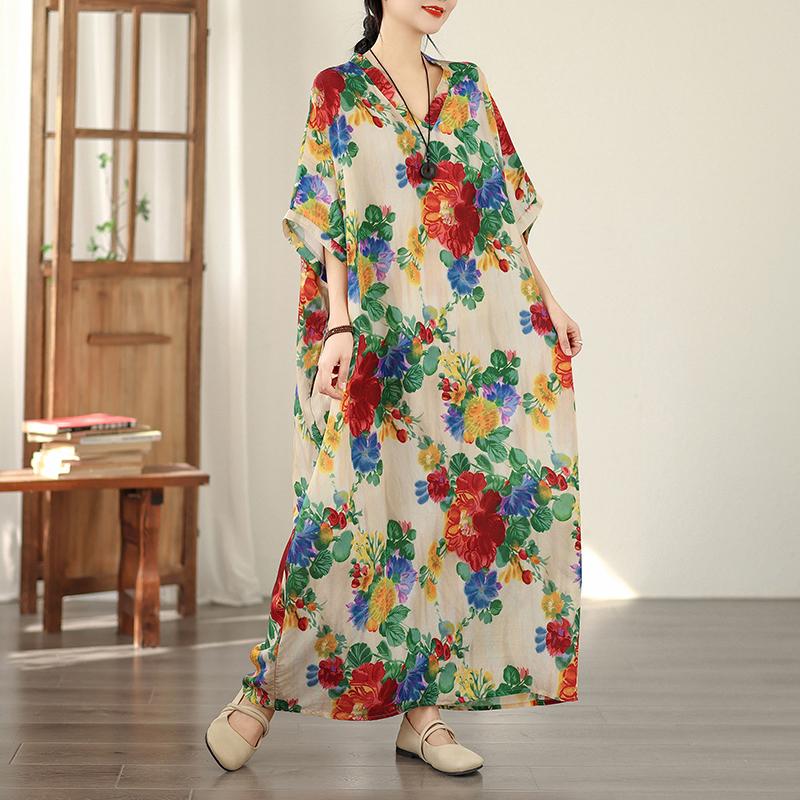 DIMANAF New 2026 Women Plus Size Spring Summer Beach Long Dress Fashion Lady Loose Oversize Maxi Floral Print Black