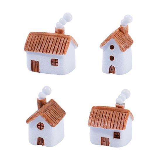 Miniature Resin Houses for Fairy Garden 2Pcs Mini Chimneyed Cottage Figurines, Rural House Building Ornaments DIY Micro Landscape Accessories