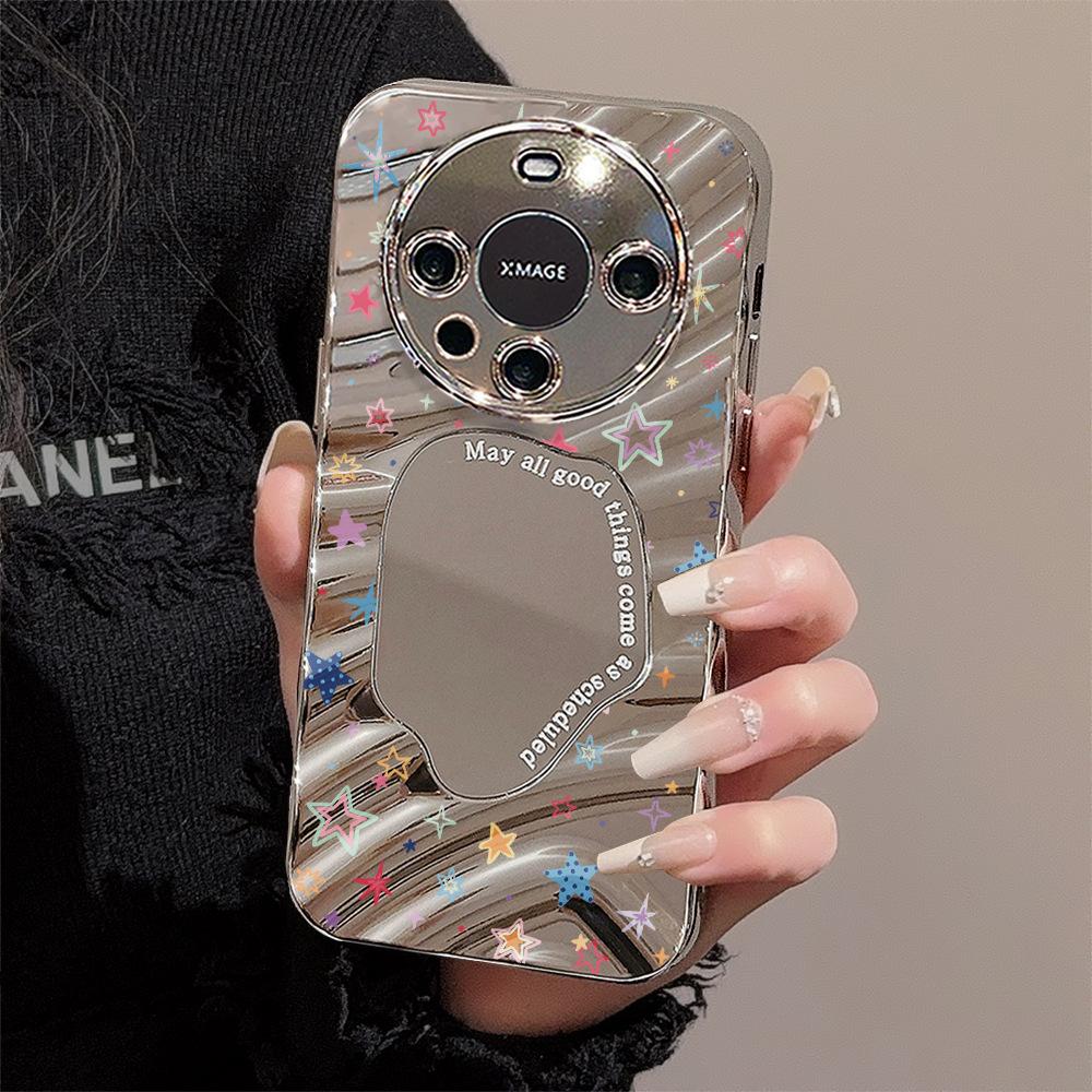 Mirror Phone Case for iPhone 16 11 13 14 for 16 Pro 12 13 15 16 Pro Max for Samsung A15 A16 A35 A55 Cute Cloud Flower Puppy Electroplated Phone Case