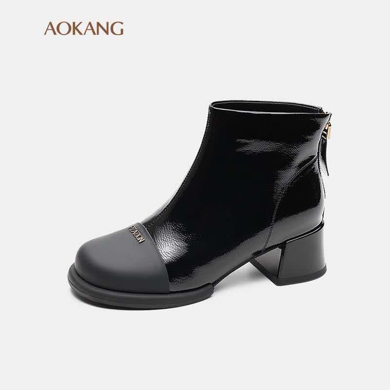 Aokang Women s Retro British Square Toe Ankle Boots EU 35