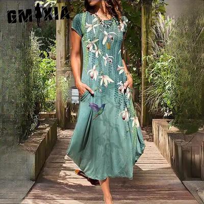 Frühling Sommerkleider Farbe Damen O-Ausschnitt Casual Degree Kurzarm Kleider
