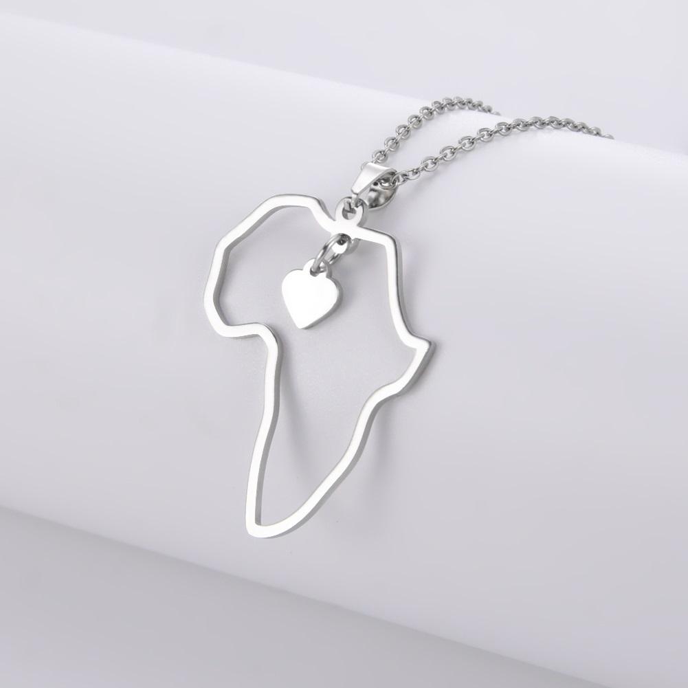 My Shape Africa Map Heart Pendant Necklaces for Women Men Stainless Steel Chain African Charms Necklace Choker Fashion Jewelry