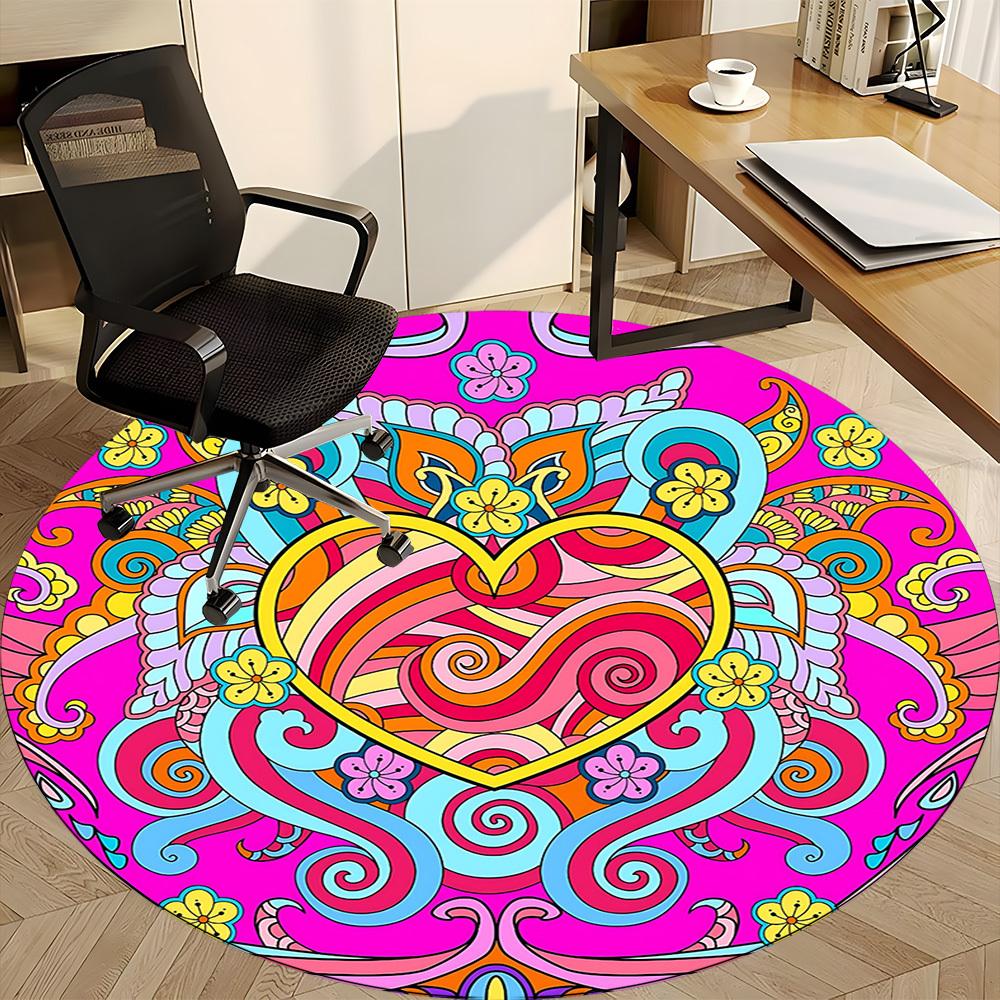 1PC Psychedelic Heart Office Round Rug, Non slip, Soft and Durable Office Rug for Interior Decoration, Perfect for Office
