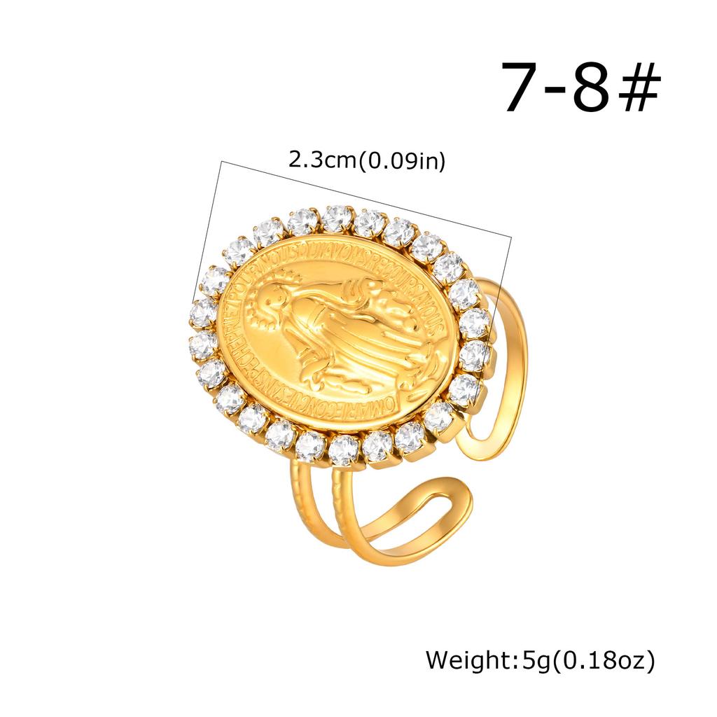 Virgin Mary Ring Oval Zircon Stainless Steel Catholic Religious Jewelry Gift for Women Faith Ring Baptism Gift