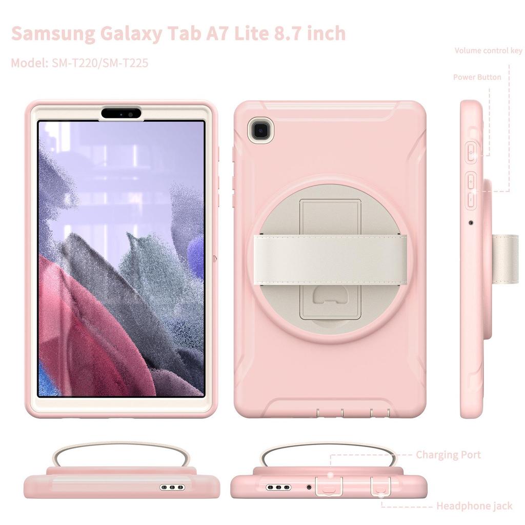 Schutzhülle für Samsung Tab A7 Lite (8,7 Zoll) mit 360° drehbarem Ständer und elastischer Handschlaufe