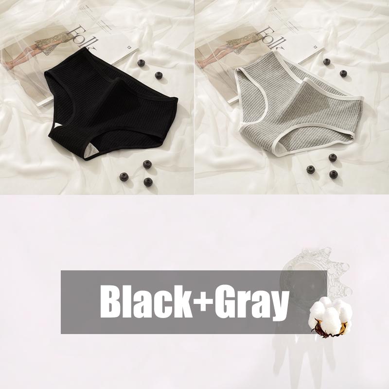 2Pcs/Set Women Cotton Waffle Grid Panties Fashion Solid Low Waist Briefs Female Korean Style Underwear Soft Breathable Lingerie