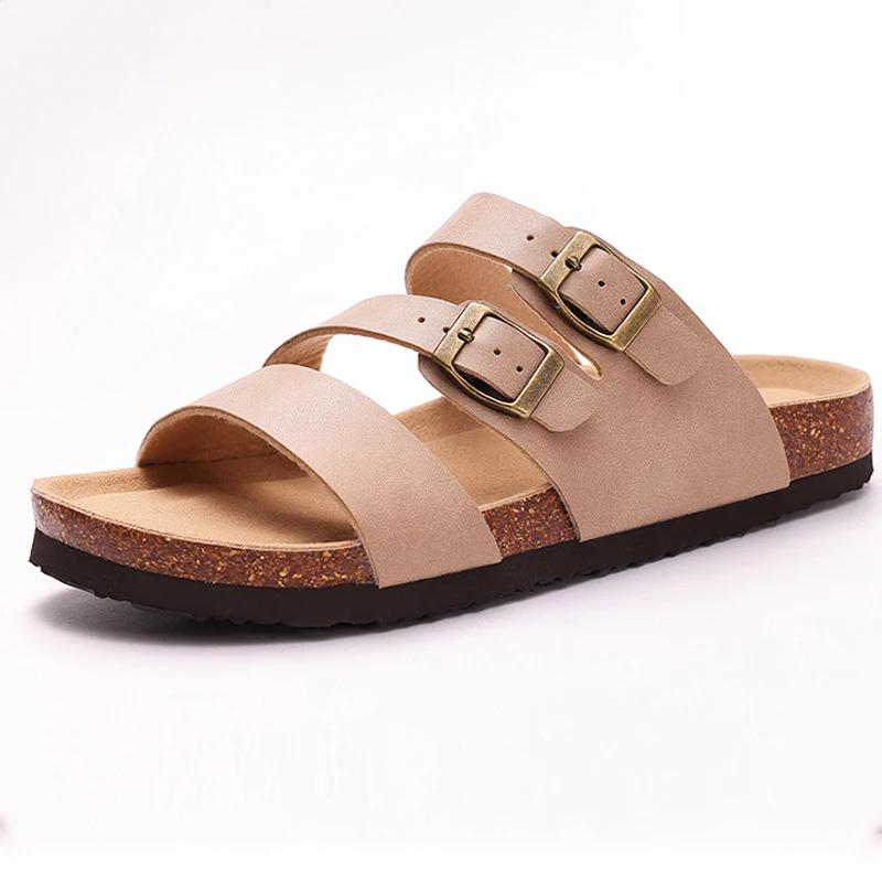 Fashion Crestar Womens Flat Sandals with Cork Footbed Girls Fashion Open Toe Slides Summer Outdoor Beach Slip On Slipper With Adjustable