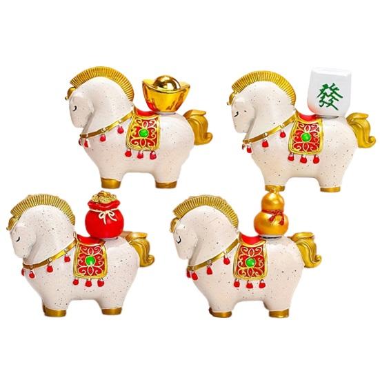 1/4Pcs Cartoon Horse Statue Rotatable Golden Ingot Gourd Money Bag Lucky Pony Figurine Home Office Desktop Feng Shui Decoration Ornament