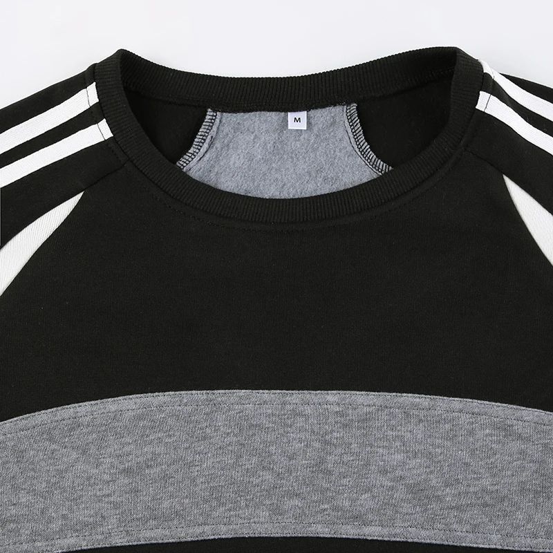 European and American spicy girl patchwork contrasting color hoodie women's round neck basic simple and versatile loose top
