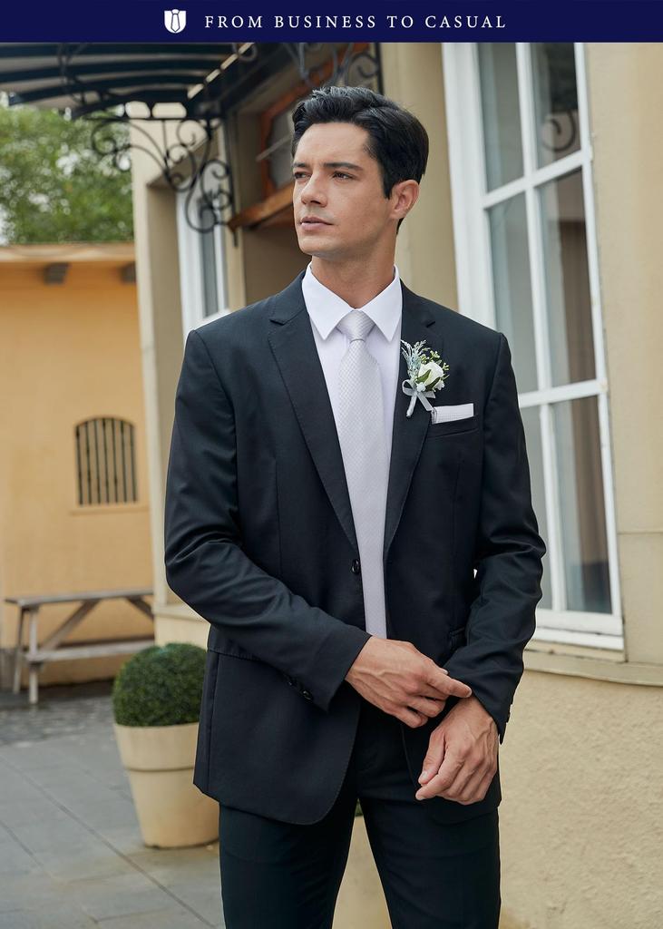 Formal Silver Necktie and Chief Set for Plain School Entrance Graduation TC624A8S3 [HISDERN] Men, Wedding, Necktie, 3-Piece Set, Gentlemen's,