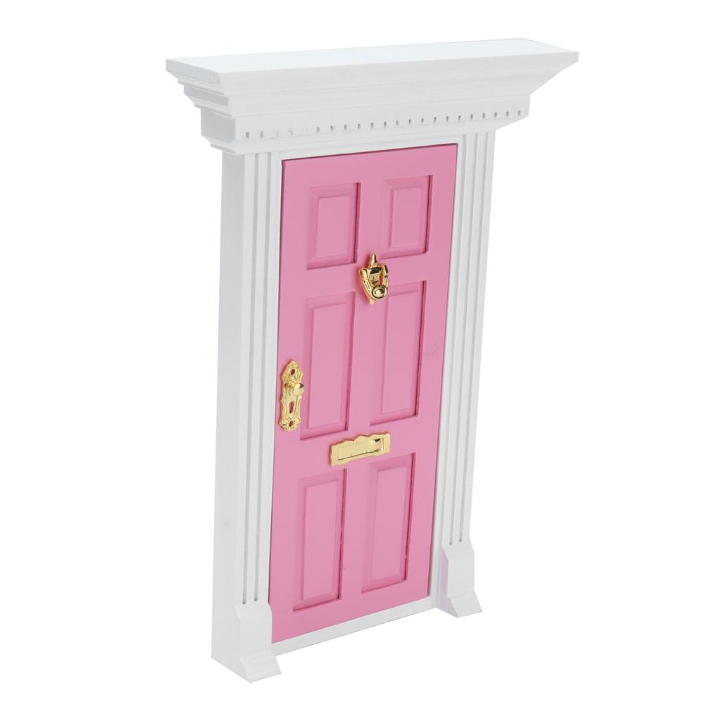 1:12 Dollhouse Wooden Door Exquisite Miniature Door Furniture Model Pretend Play ToyPink
