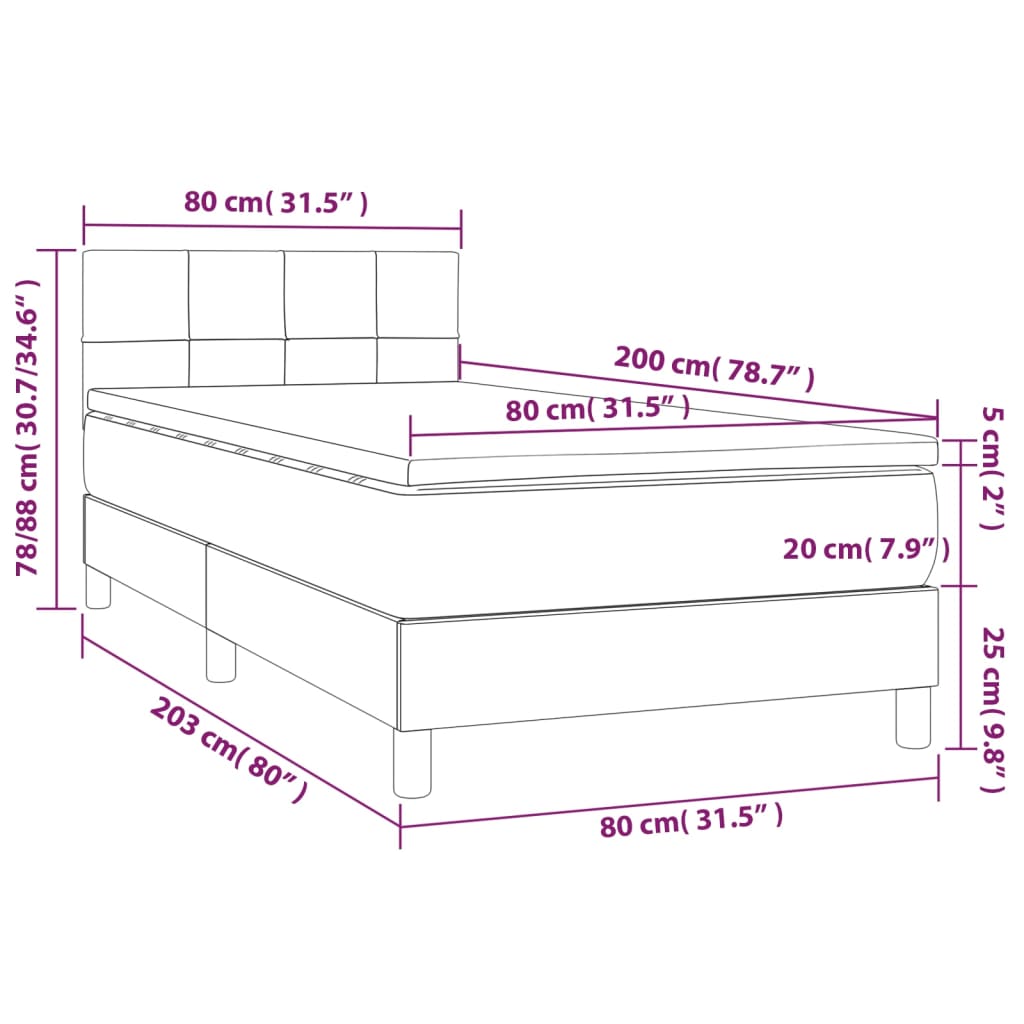 Box Spring Bed with Mattress & LED Dark Grey 80x200 cm Fabric
