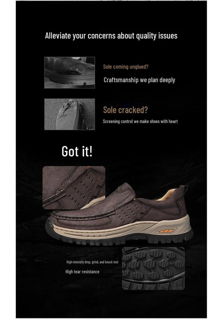 Men's 2025 New Style Outdoor Casual Leather Slip-On Loafers for Hiking and Mountaineering