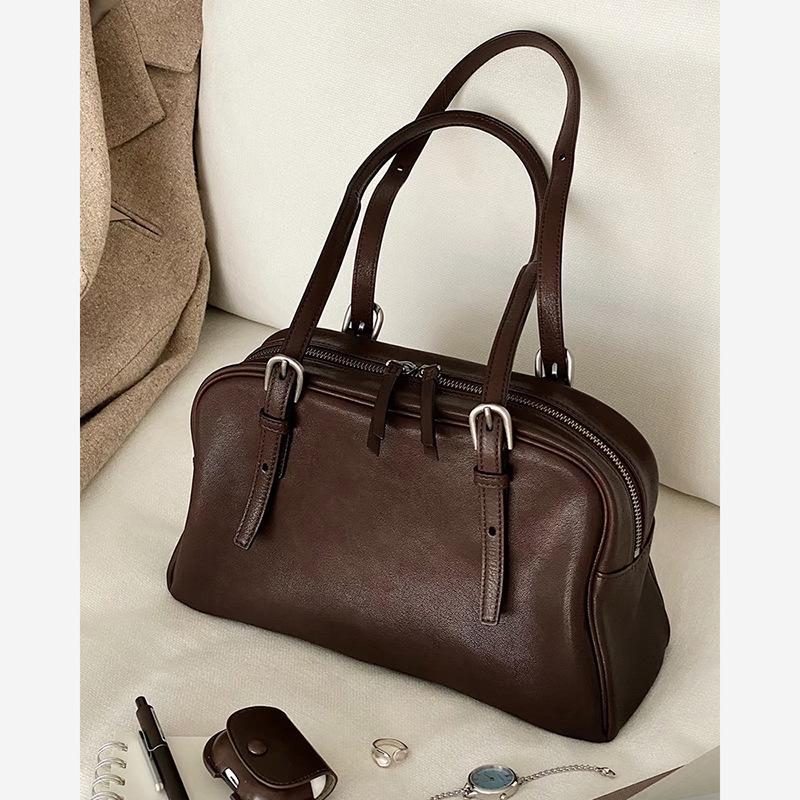 

Niche Retro Large Capacity Leather Yoyo Bowling Bag - Women s High-End Shoulder Handbag 31*12*19 cm