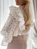 European & American French High-End Polka Dot Ruffle Long Sleeve Bow Tie Women's Shirt for Spring & Autumn