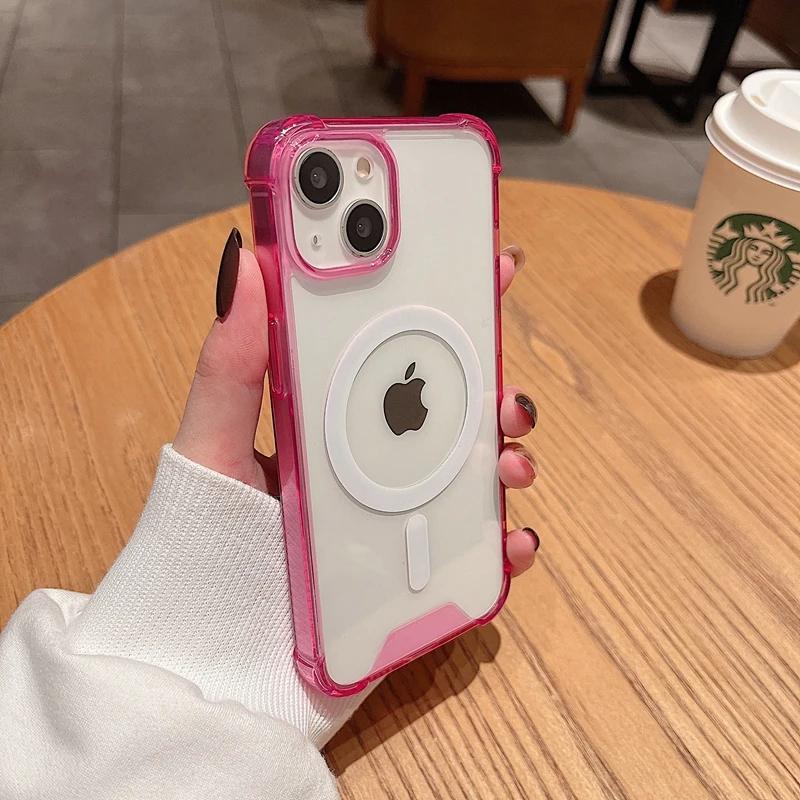 Luxury Shockproof Magsafe Wireless Charge Transparen Case For iPhone 11 12 13 14 15 16 17 Pro Max Plus Air Magnetic Bumper Cover