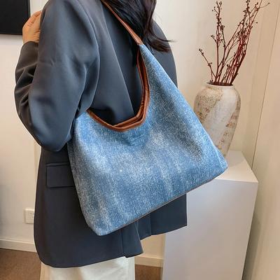 Elegante Tragetasche mit großem Fassungsvermögen für Damen  vielseitige Umhängetasche für Reisen  Denim-Tasche Achseltasche  modische Umhängetasche