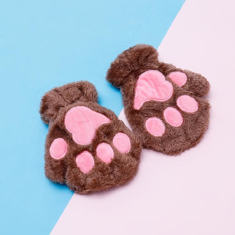 Winter Fingerless Gloves Fluffy Bear for Cat Paw Claw Half Finger Mitten Hand Wa