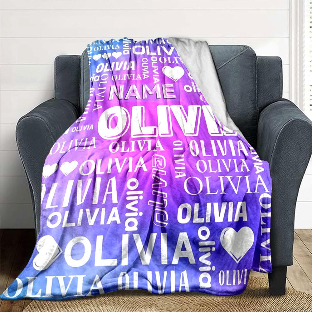 Olivia Heart Pattern Throw Customizable Blanket Personalized Text Soft Cozy Throw For Sofa Couch Office Bed Picnics Four Seasons Multipurpose Stylish