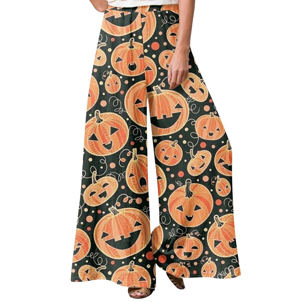 Women's Winter Sweatpants Halloween Printed  Casual Pants Women's Fleece Sweatpants Wide Leg Straight Pants