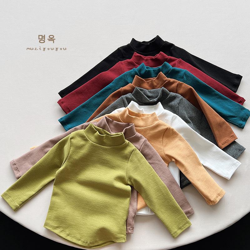 Kids Unisex Long Sleeve Half Collar Thick Warm Solid Casual Bottoming Shirt