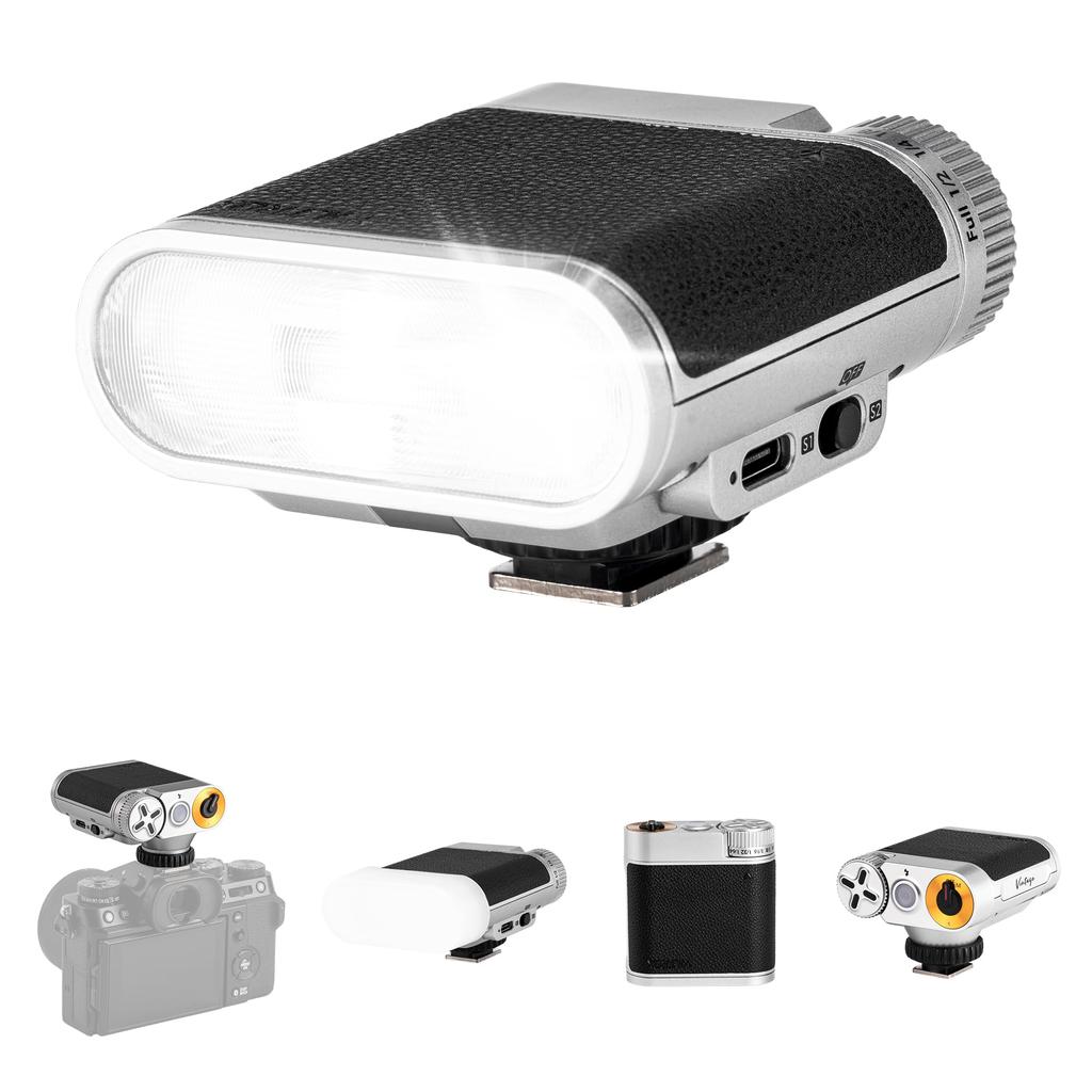 VILTROX Vintage Z1 Camera Retro Compact Strobe with GN12 Color 28mm Focal Rechargeable Speedlight for and with Diffuser Flash, S1/S2 Dimming,