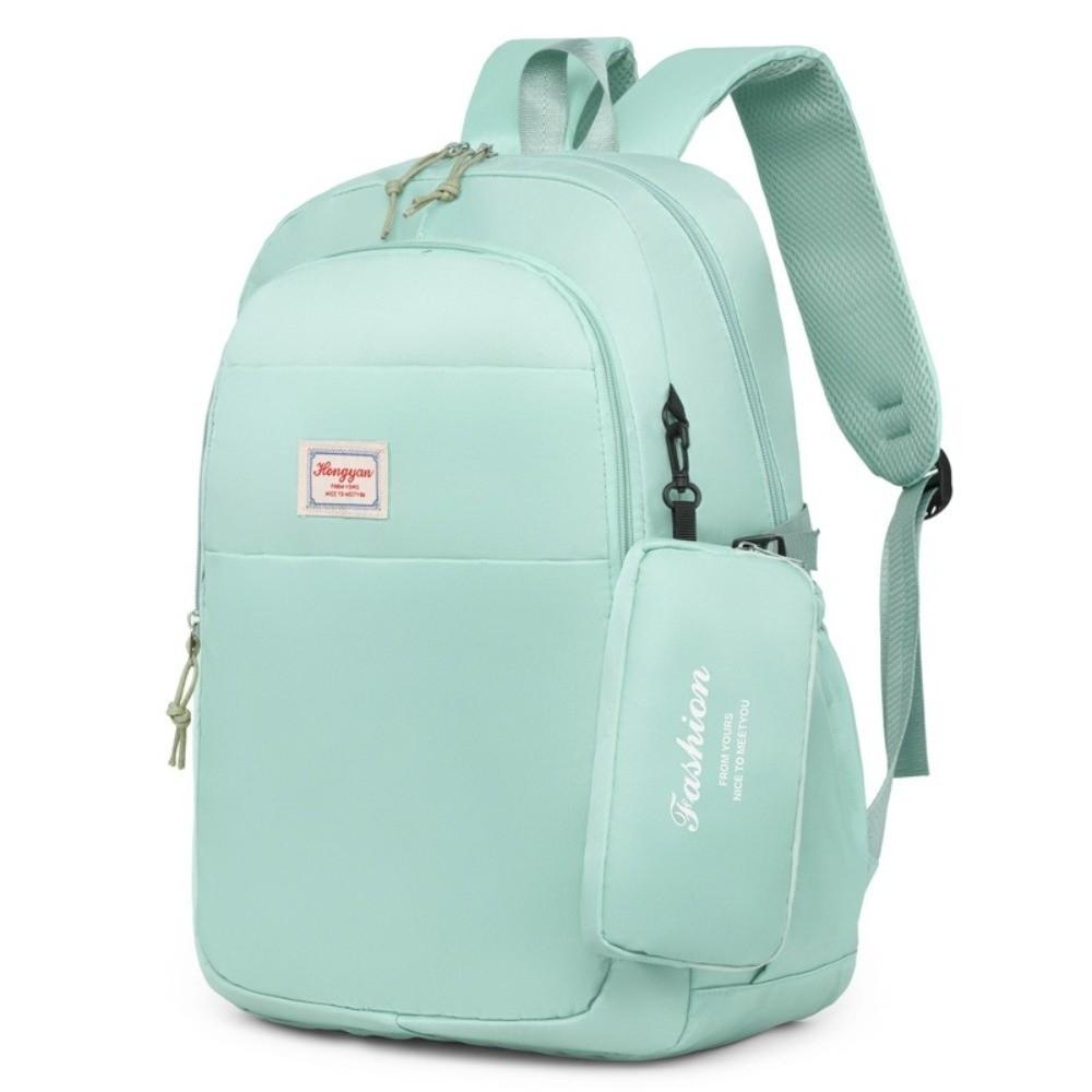 Fashion Solid Color Laptop Backpack Nylon Large Capacity Students School Bag with Mini Storage Pouch Lightweight Travel Daypack