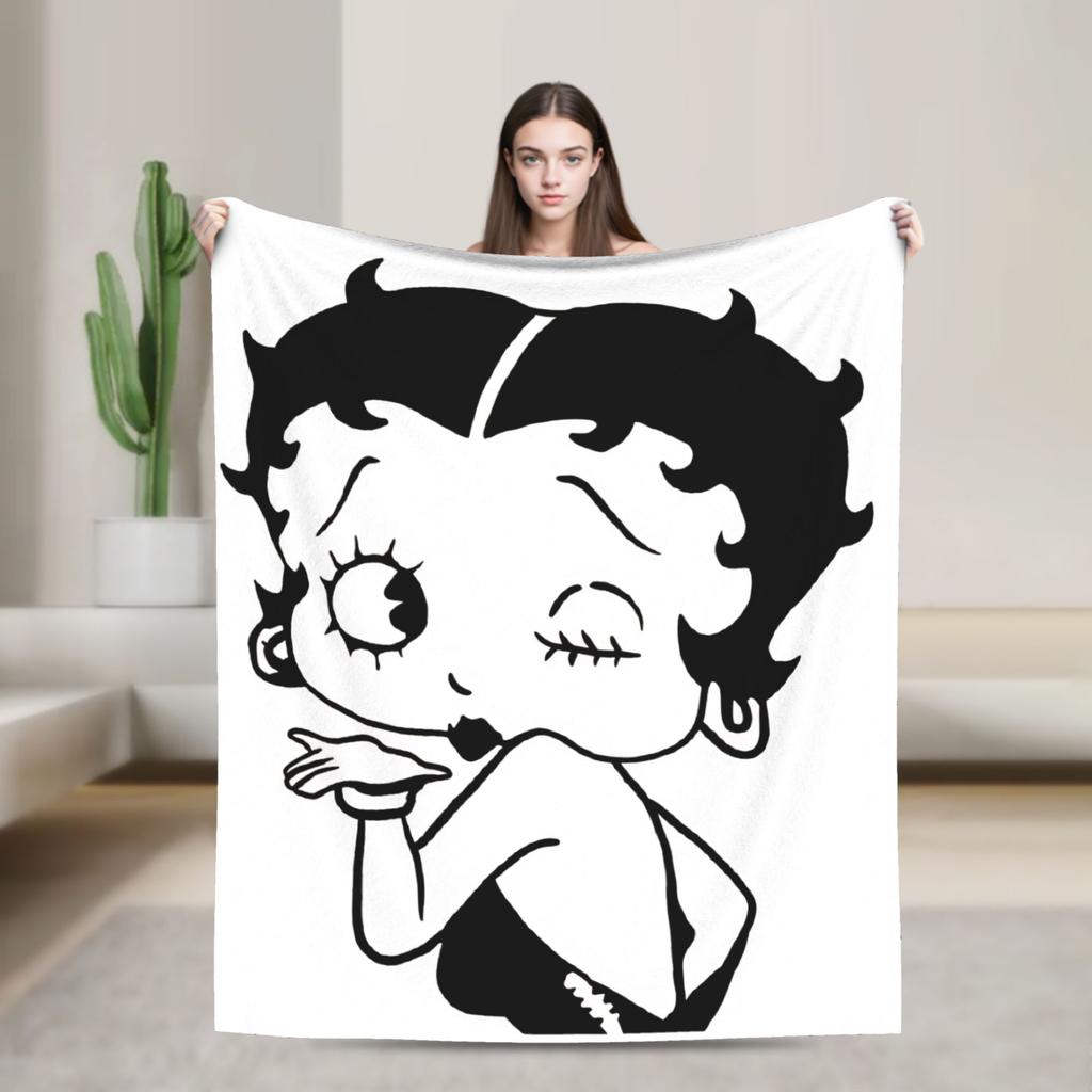 B-Bettys Boops Warm Blanket Kids Plush Throw Blanket Aesthetic Couch Chair Flannel Bedspread Sofa Bed Cover