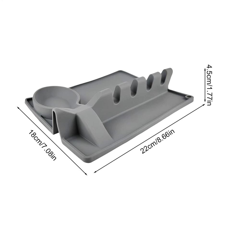 Spoon Rest Silicone Kitchen Utensil Storage tray Non-Slip Utensil Rest rack With Drip Pad For Soup Ladle Strainer Tweezers Tongs серый