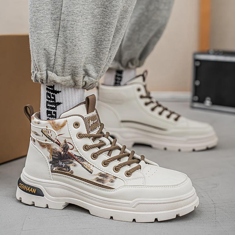 Handsome Stylish Men's Autumn Winter Spring Hightop Walking Work Boots Male Students Hightcut Skateboard Shoes