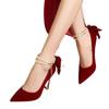 Red Xiuhe wedding shoes thin heels pointed high heels women's new single shoes bow pearl straps two wear bridal shoes