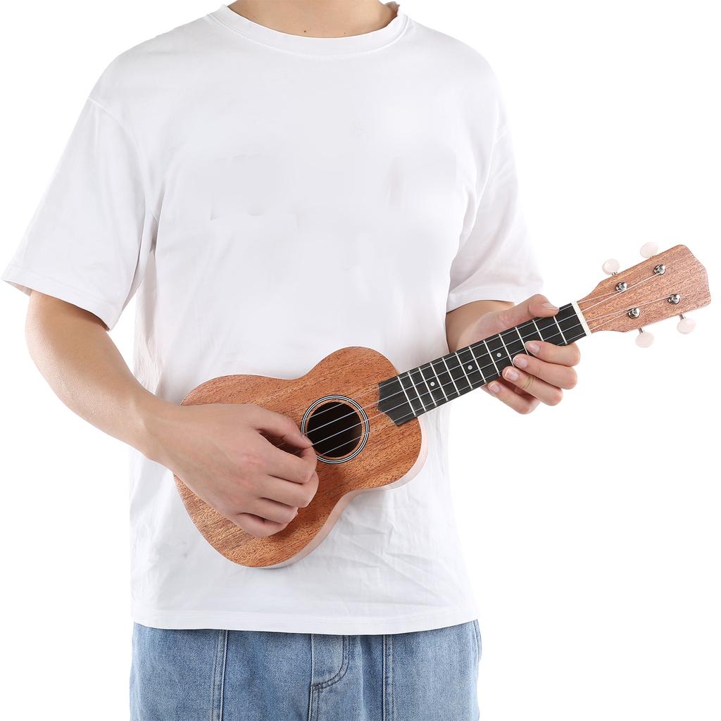 Ukulele 21in Mahagoni mit geschlossenem Knopf Nylontasche Musikinstrument für Anfänger Naturfarbe