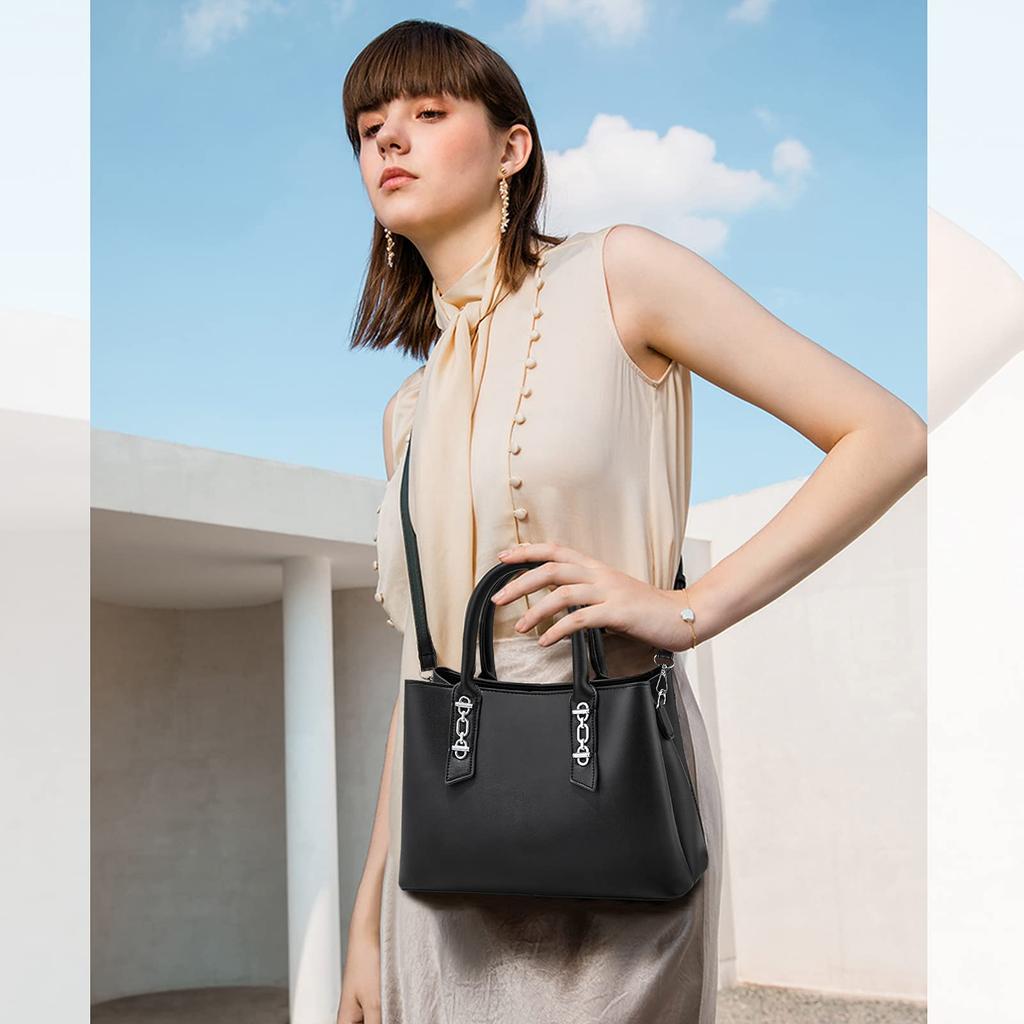 Shoulder Crossbody Waterproof Large with Studs at the Perfect for Commuting and Job Black NICOLE&DORIS Women's Handbag, 2-Way Bag, Bag, Leather,