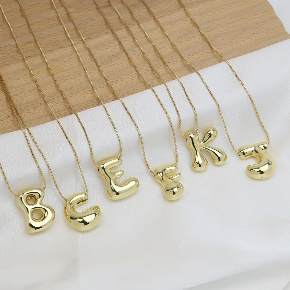 Creative A-Z Balloon Bubble Letter Pendant Neckalce for Women Gold Plated Chunky Initial Necklaces Jewelry Birthday Gift