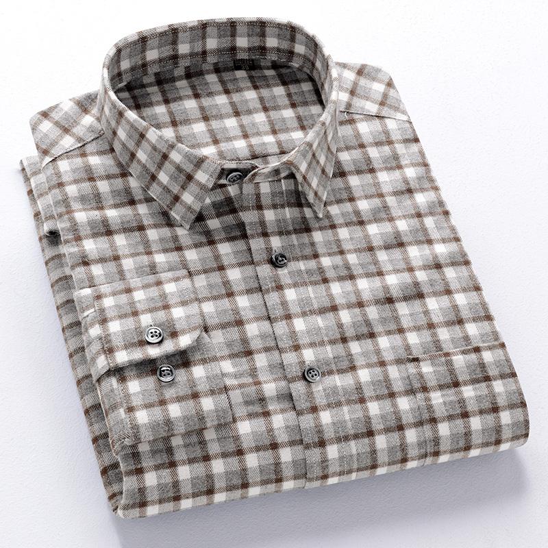 New 100% Pure Cotton Flannel Men's Plaid Shirts Male Business Casual High Quality Long sleeve Shirt for Men Pocket Shirt 4XL 5XL